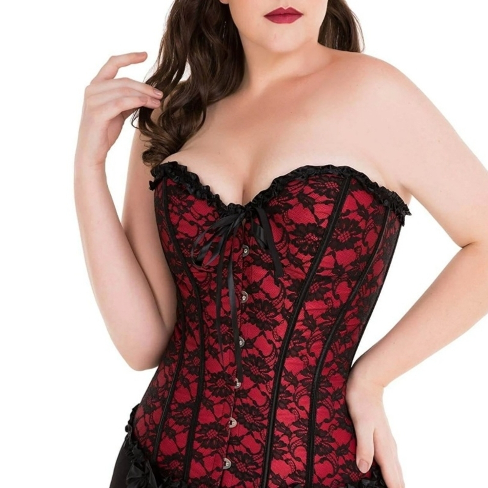 Red and Black Lace Corset Top Small Adjustable Back UEC